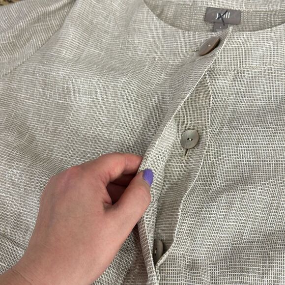 J. Jill Beige Linen Blend Metallic Shimer 3/4 Sleeve Light Jacket Size L - Picture 9 of 13